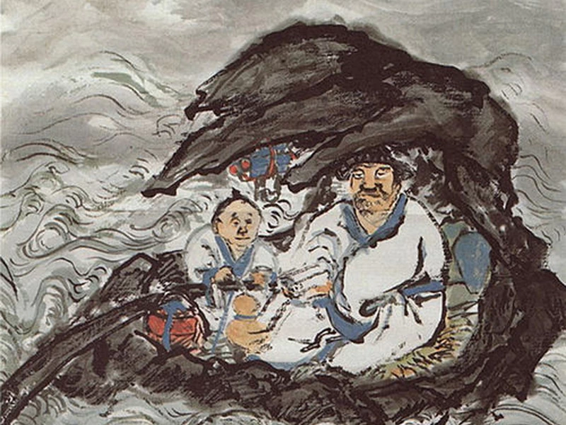 1837-Tomioka Tessai - Imbarcati su una zattera, 1924
